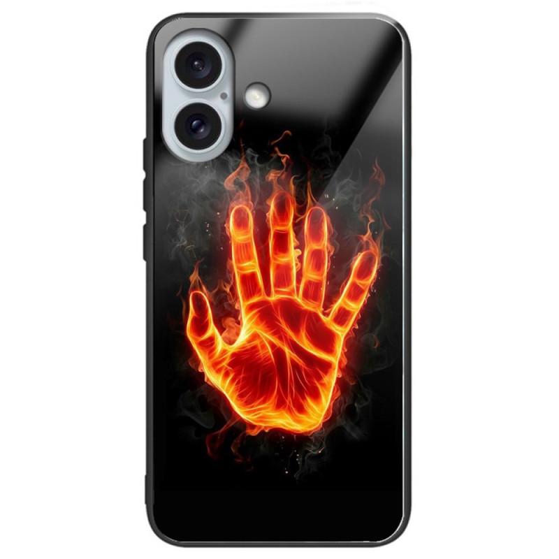 Capa de vidro temperado para iPhone 16 Plus Palm of Fire