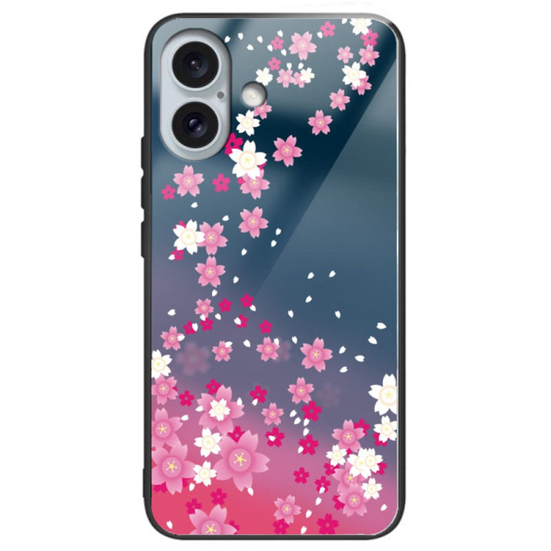 Capa de vidro temperado para iPhone 16 Plus Rosa Flor