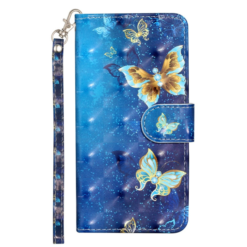 Capa Butterfly Strap para iPhone 16 Pro azul e dourada