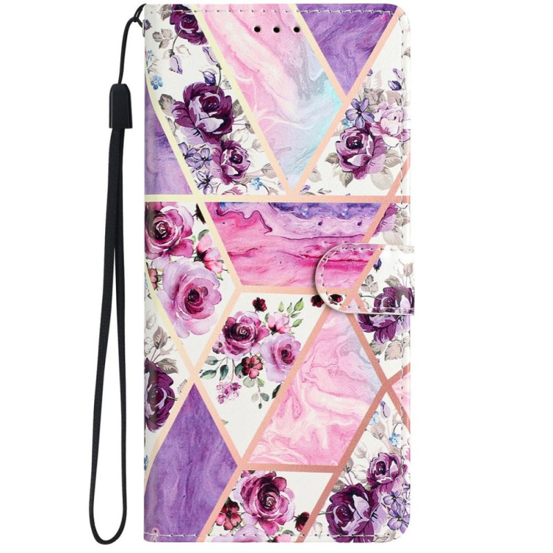 Capa iPhone 16 Pro Flores roxas com correia