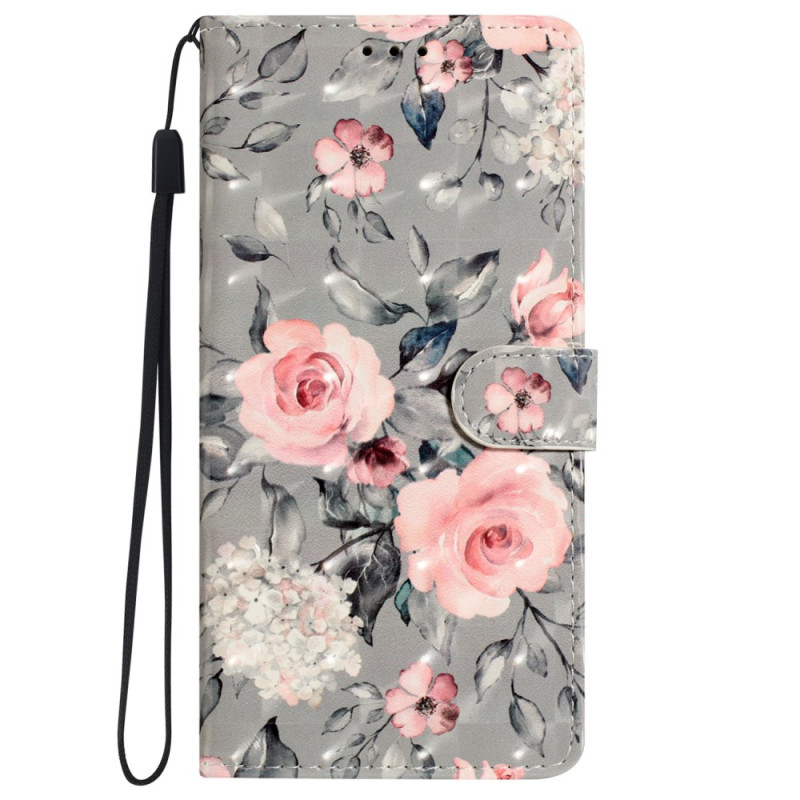 Capa para iPhone 16 Pro Flores cor-de-rosa sobre fundo cinzento com fita adesiva