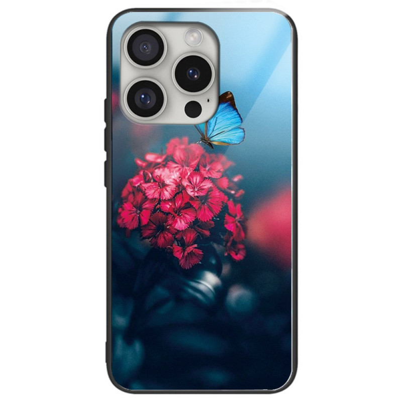 Capas de vidro temperado para iPhone 16 Pro Flores e borboleta