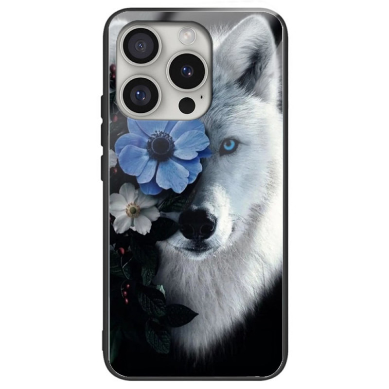 iPhone 16 Pro Capa Dura Lobo e Flor Azul