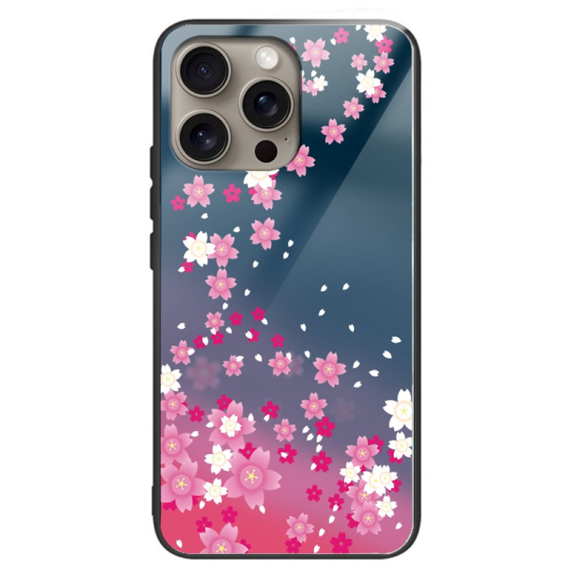 Capa iPhone 16 Pro Vidro temperado Flores cor-de-rosa