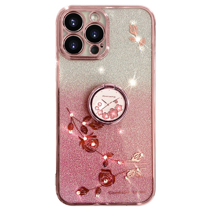 Capa para iPhone 16 Pro Suporte para flores e anéis de strass KADEM