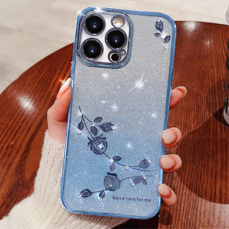 Capa para iPhone 16 Pro com flores e strass KADEM