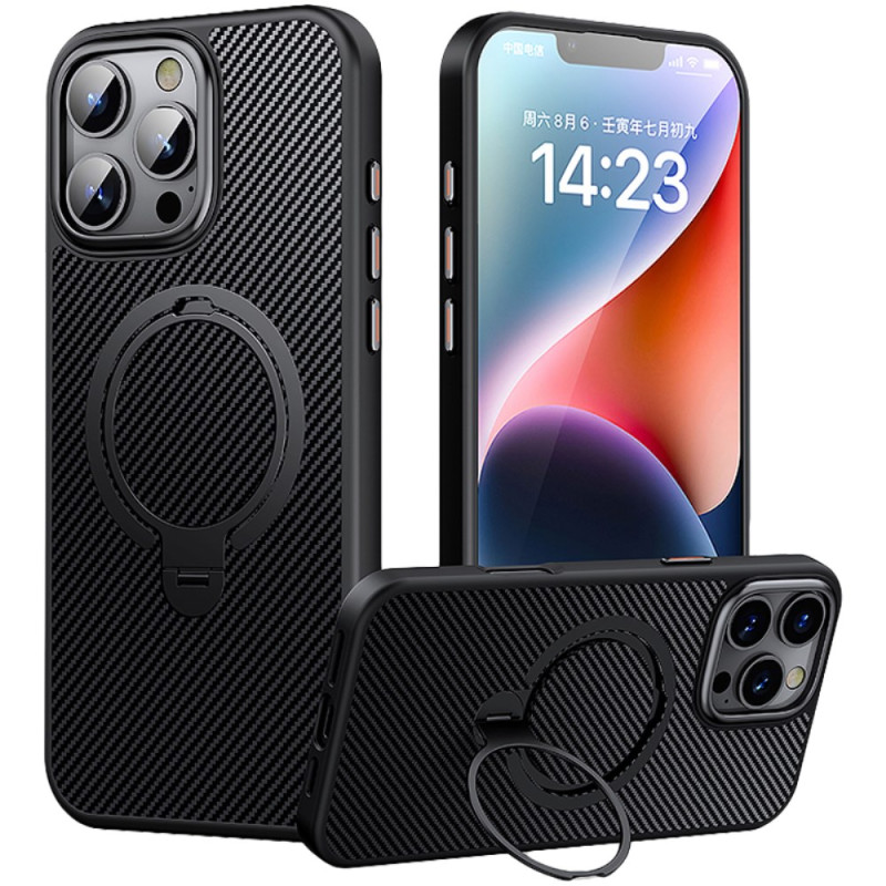 Capa iPhone 16 Pro com suporte magnético em fibra de carbono