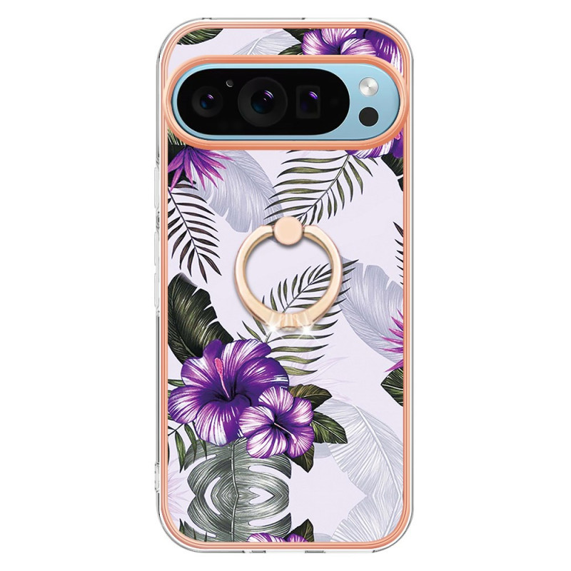 Capa para Google Pixel 9 / Pixel 9 Pro Anel de suporte em forma de flor roxa