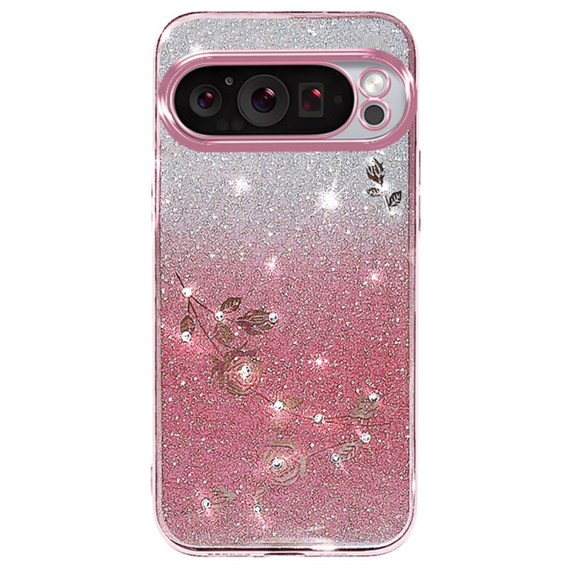 Capa para Google Pixel 9 / Pixel 9 Pro com flores e strass KADEM