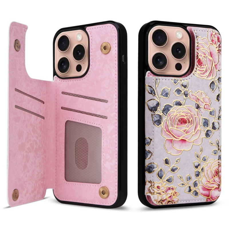 Capa para cartão e proteção RFID Floral para iPhone 16 Pro