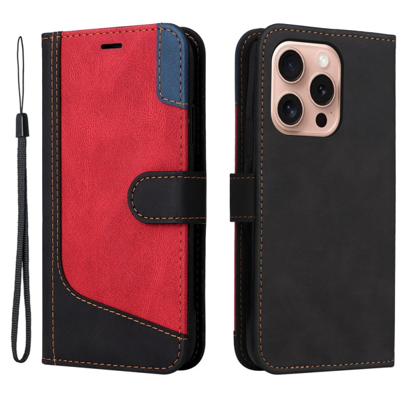 Capa tricolor com cordão para iPhone 16 Pro