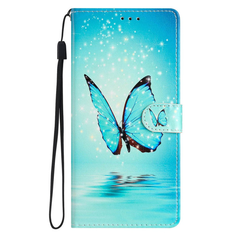 Capa para iPhone 16 Pro Max azul com fita adesiva para borboleta