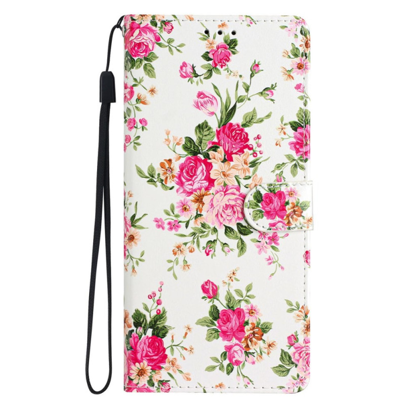 Capa para iPhone 16 Pro Max Flores vermelhas com cordão de pescoço