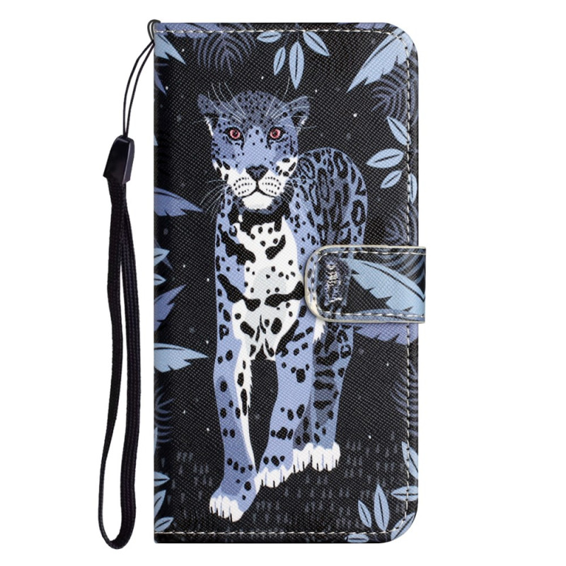 Capa com impressão de leopardo para iPhone 16 Pro Max com correia