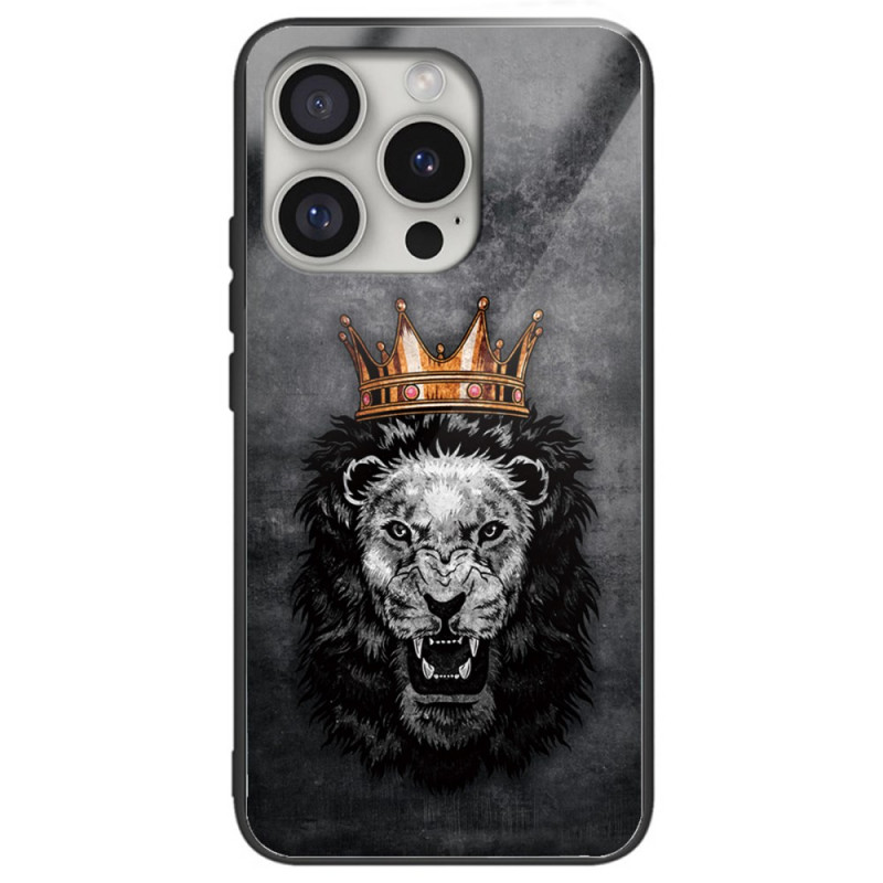 Capa de vidro temperado para iPhone 16 Pro Max Crowned Lion