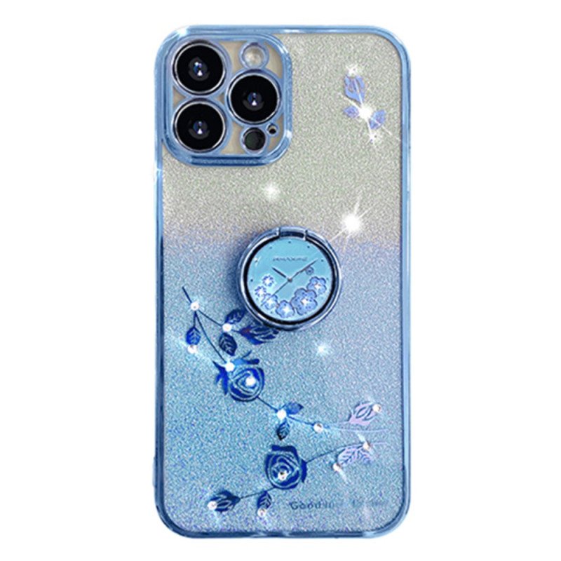 Capa para iPhone 16 Pro Max Suporte para flores e anéis de strass KADEM