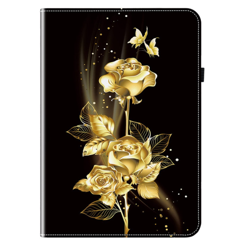 Capa para iPad Air 13 (2024) dourada e rosa com borboletas