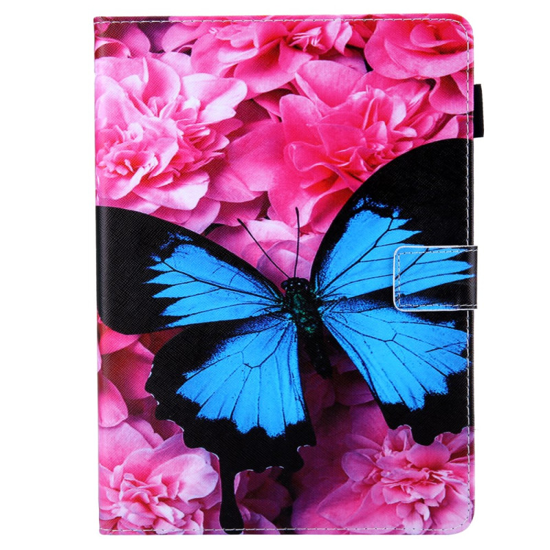 Capa para iPad Pro 11 (2024) Flores vermelhas e borboleta azul