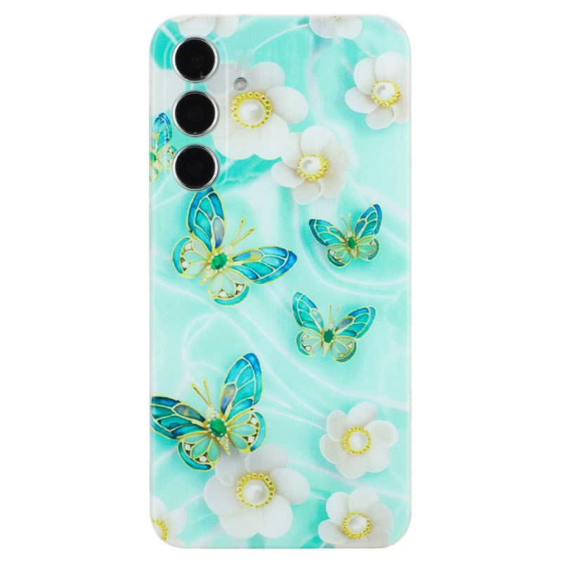 Capa para Samsung Galaxy A24 4G Borboletas verdes e flores brancas