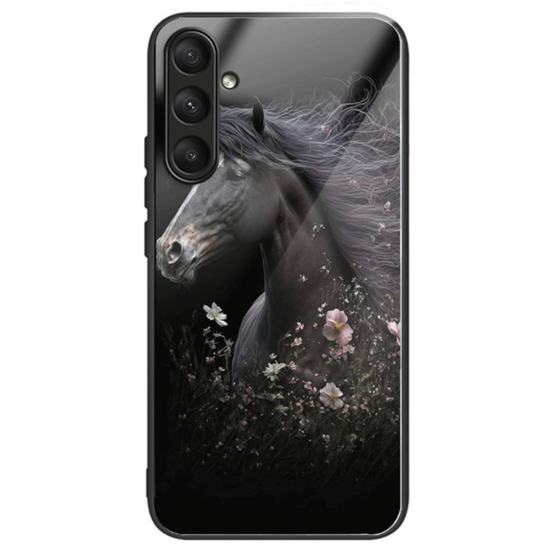 Capa de vidro temperado com cavalo e flor para Samsung Galaxy A24 4G