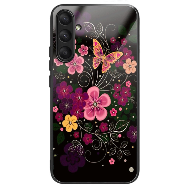 Capa de vidro temperado para Samsung Galaxy A24 4G Flores e Borboletas