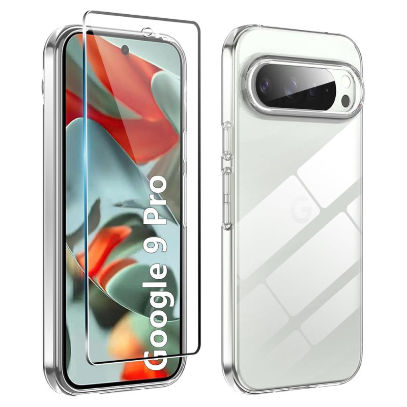 Capa transparente e protetor de ecrã de vidro temperado para Google Pixel 9 / Pixel 9 Pro