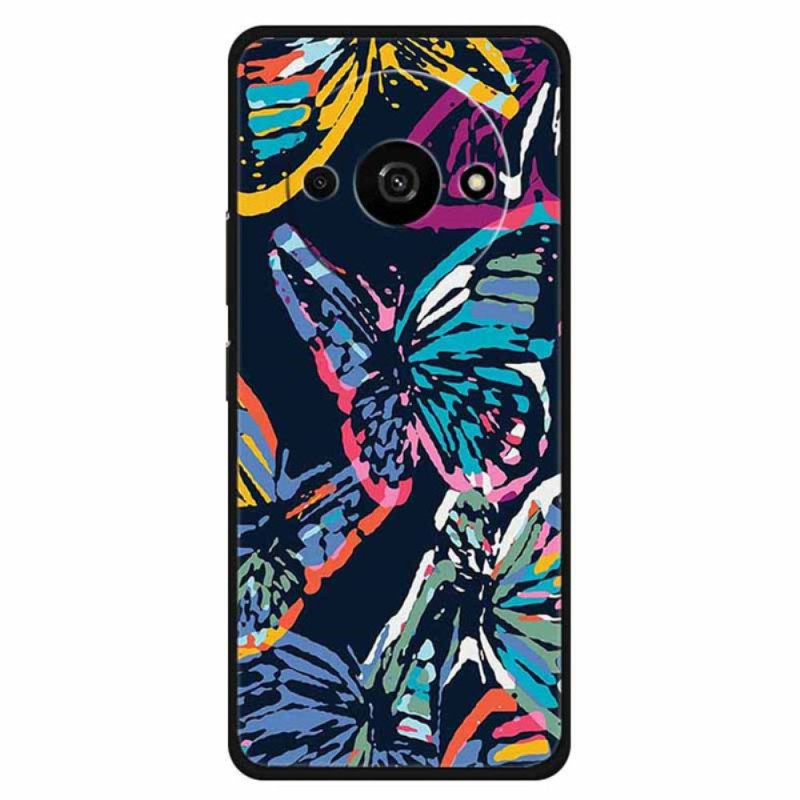 Capa de couro para Xiaomi Redmi A3 / Poco C61 Borboleta colorida