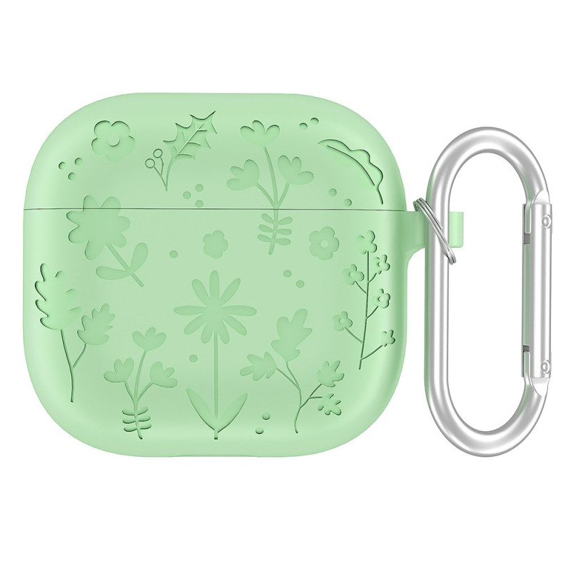 Capa para AirPods 4 com padrão floral e mosquetão