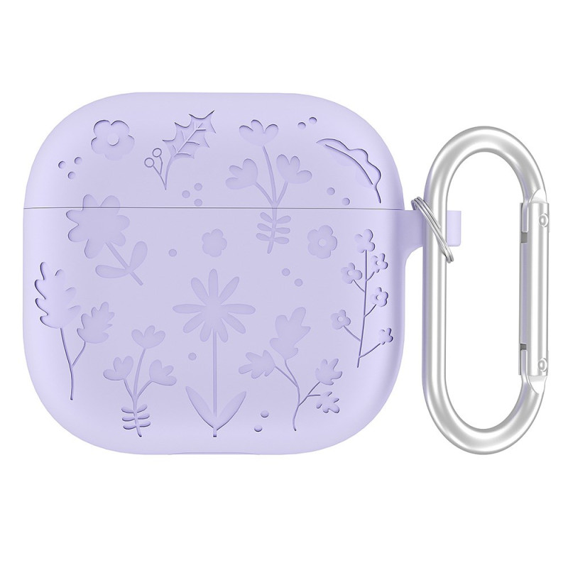 Capa para AirPods 4 com padrão floral e mosquetão