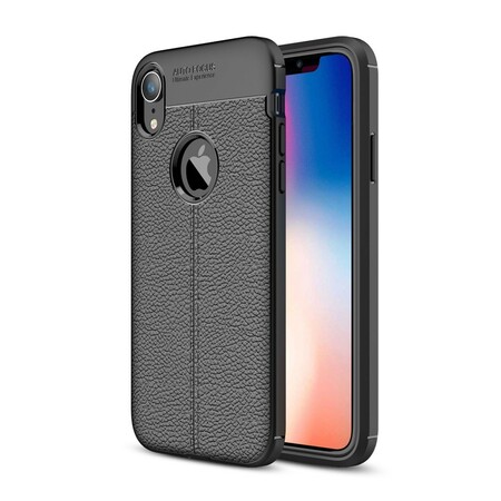 Capa de couro para iPhone XR Linha dupla de efeito Lychee