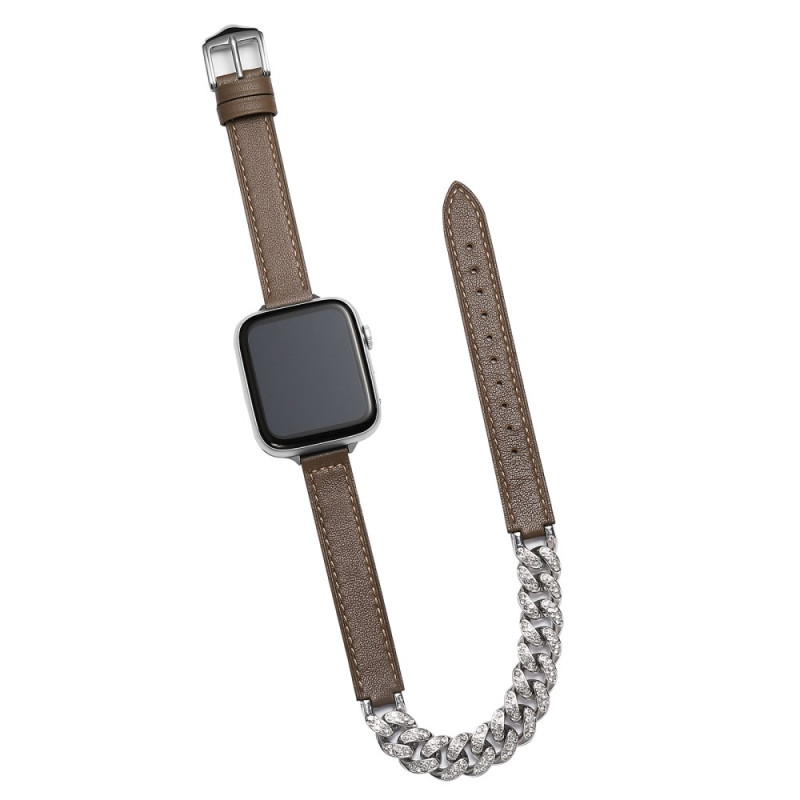 Pulseira para Apple Watch Series 46mm a 42mm / SE / Ultra 49mm em pele com corrente