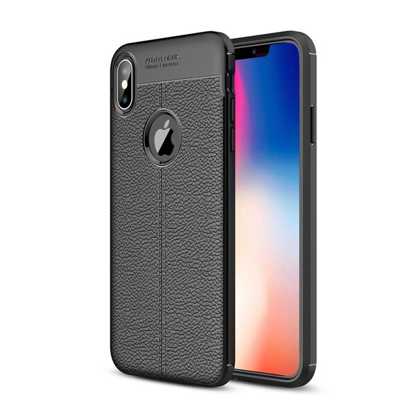 Capa de Couro iPhone XS Max Linha Dupla Efeito Lychee