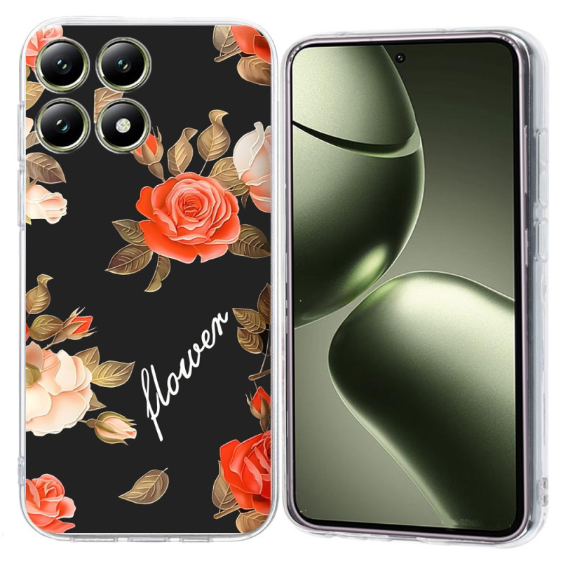 Capa para Xiaomi 14T Pro Padrão floral sobre fundo preto