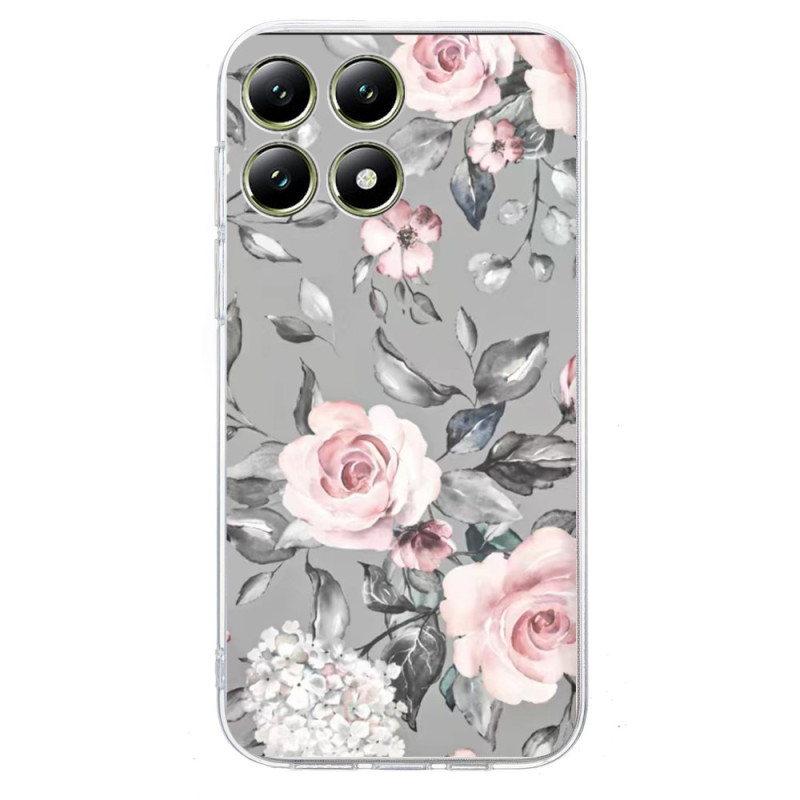 Capa para Xiaomi 14T Pro Padrão floral sobre fundo cinzento