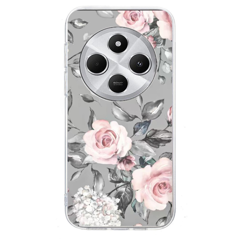 Capa para Xiaomi Redmi 14C / Poco C75 Flores em fundo cinzento