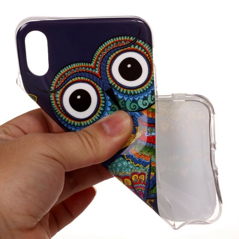 Capa iPhone XR Coruja Mandala Fluorescente