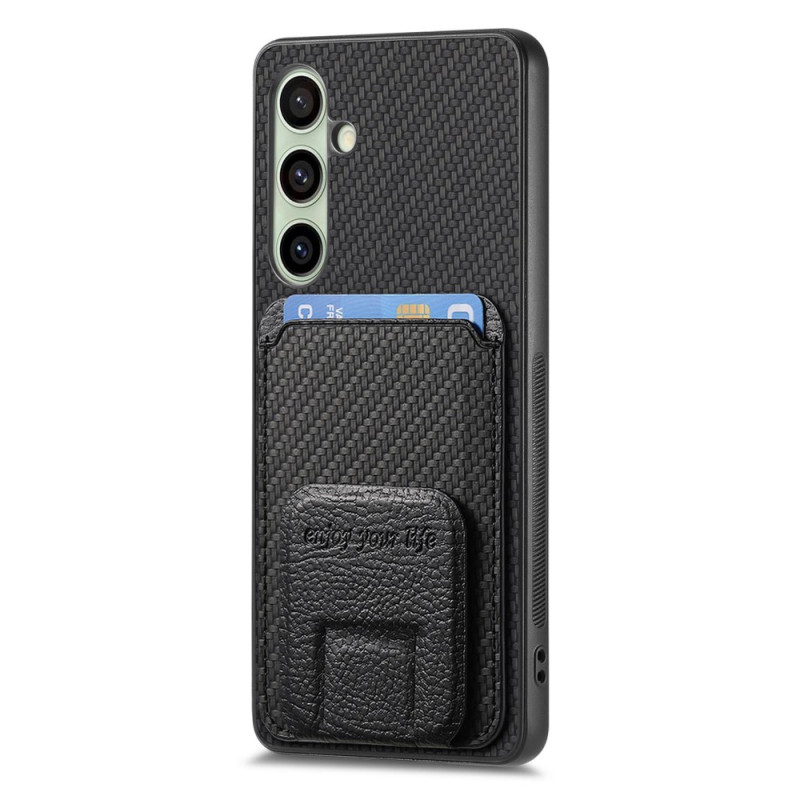 Capa de fibra de carbono para Samsung Galaxy S25 5G Suporte e porta-cartões