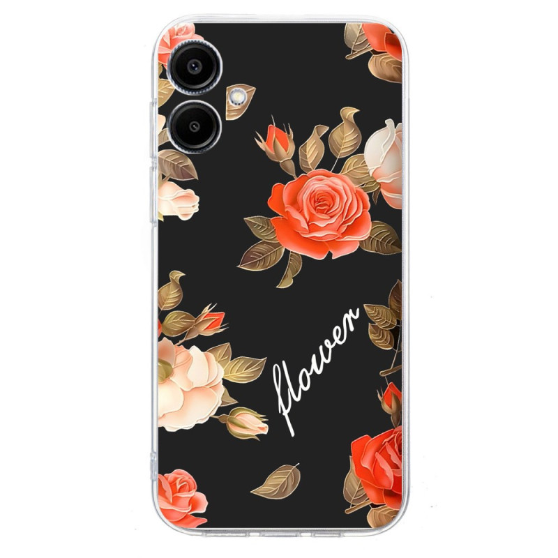 Capa para Samsung Galaxy A06 Padrão floral sobre fundo preto