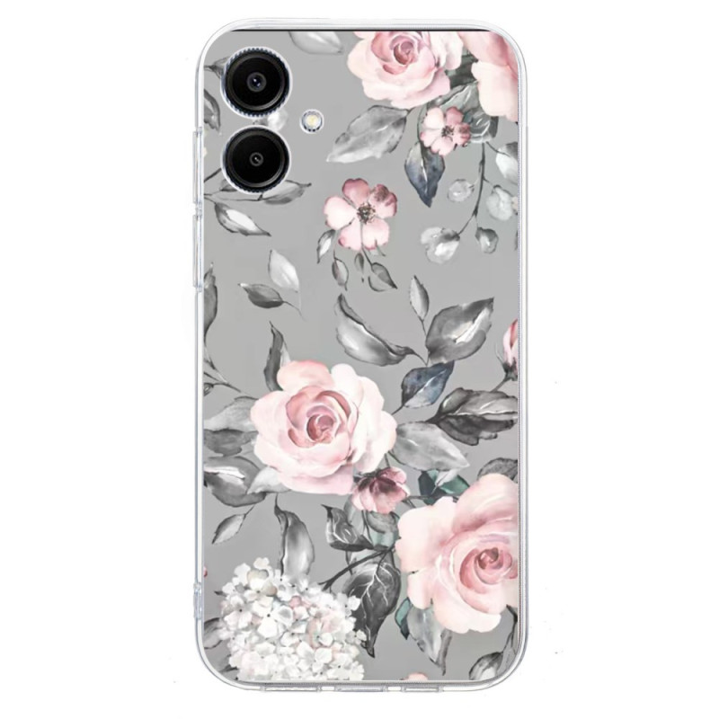 Capa para Samsung Galaxy A06 Padrão floral sobre fundo cinzento