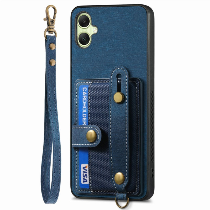 Capa retro para Samsung Galaxy A06 com suporte para cartão e cordão de segurança