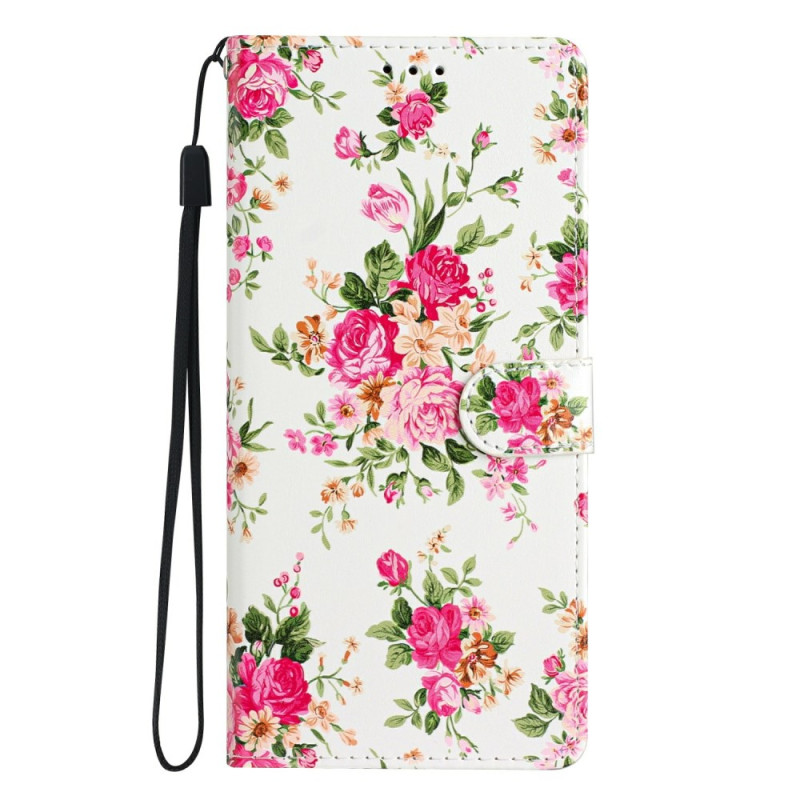 Capa Samsung Galaxy A36 5G vermelha com padrão floral e alça