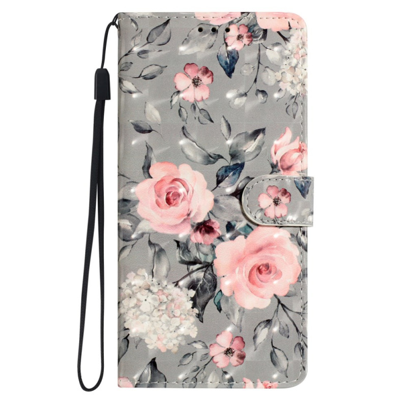 Capa para Samsung Galaxy A36 5G com alça de flores cor-de-rosa