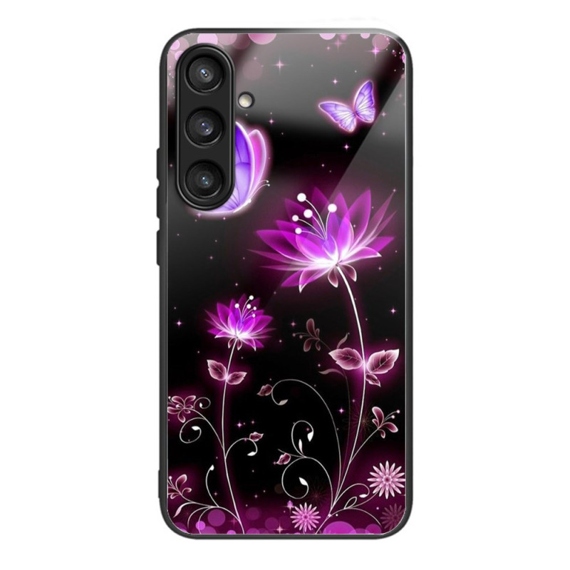 Capa de vidro temperado para Samsung Galaxy S25 5G Flores e Borboletas