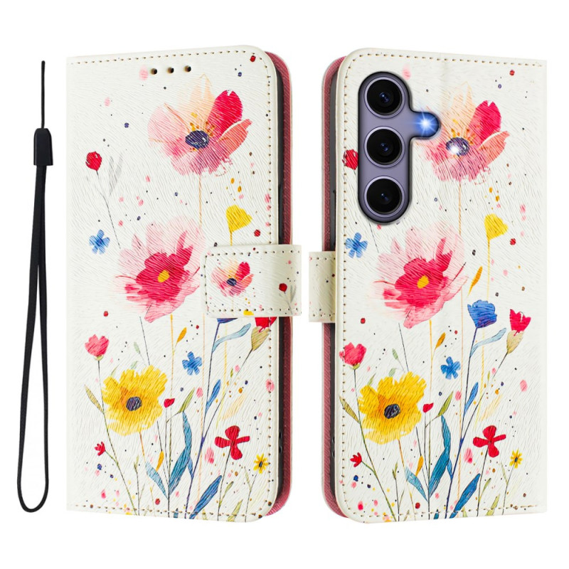 Capa Samsung Galaxy S25 5G com padrão floral e alça