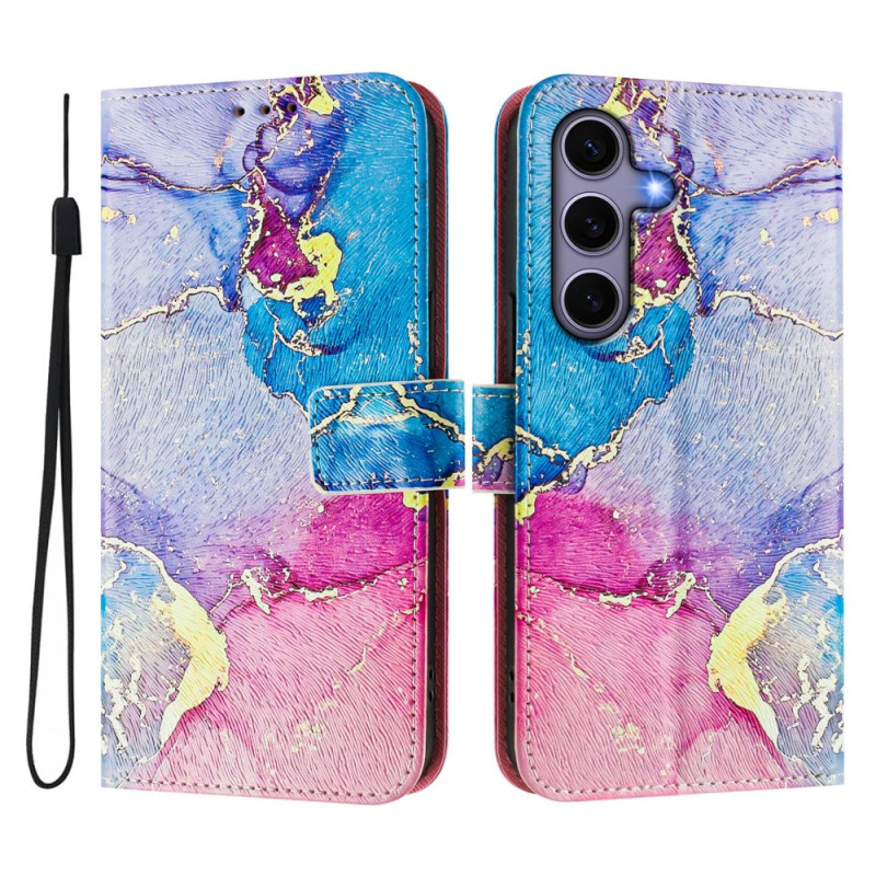 Capa com bracelete em mármore multicolorida para Samsung Galaxy S25 5G