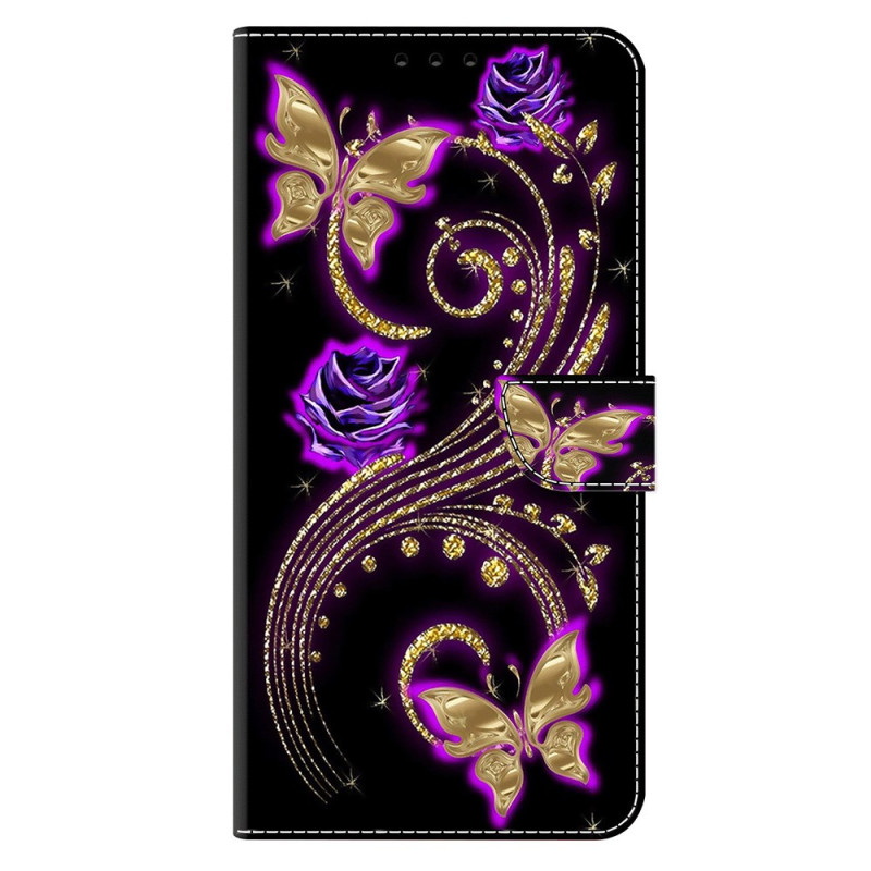 Capa para Samsung Galaxy S25 5G Flores roxas e borboletas