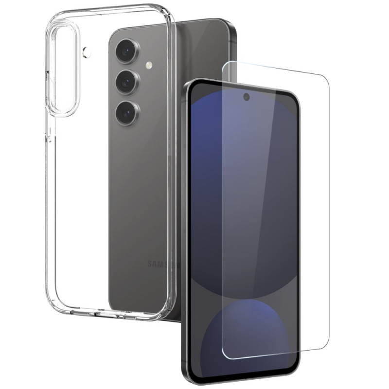 Capa transparente 2 em 1 para Samsung Galaxy S25 Plus 5G com proteção de ecrã em vidro temperado