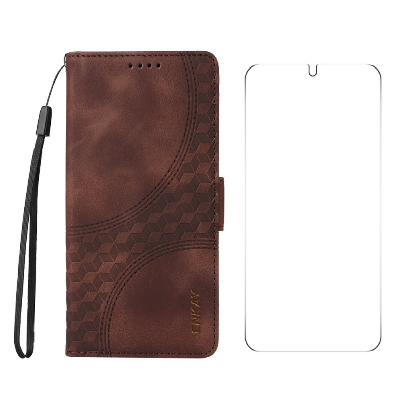 Capa de couro falsa para Samsung Galaxy S25 5G com protetor de ecrã ENKAY