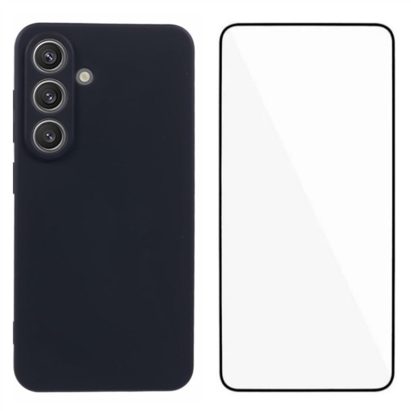 Capa de silicone 2 em 1 para Samsung Galaxy S25 Plus 5G com proteção de ecrã em vidro temperado