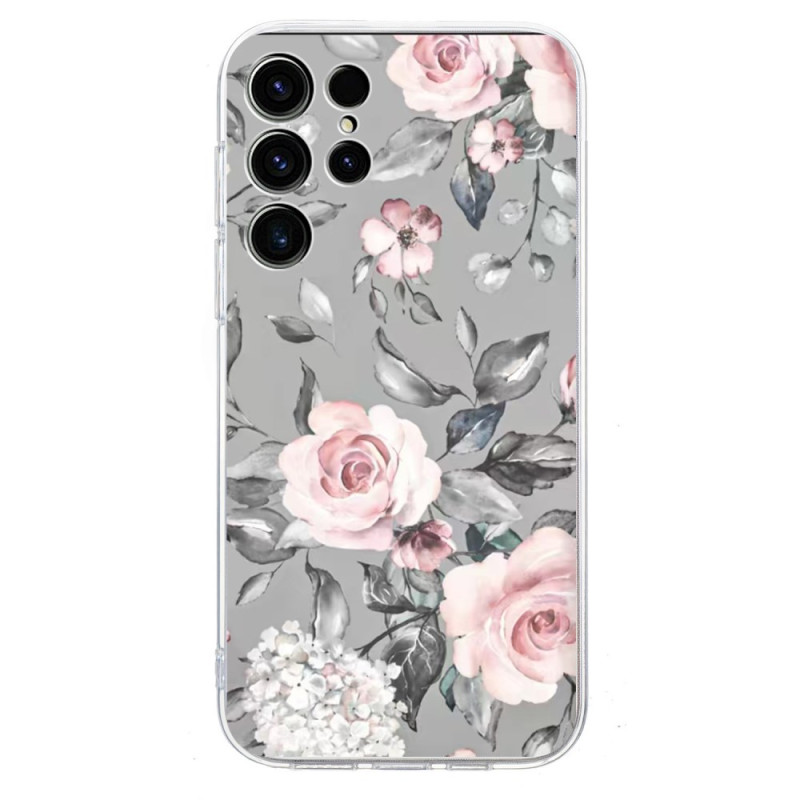 Capa para Samsung Galaxy S25 Ultra 5G Padrão floral sobre fundo cinzento